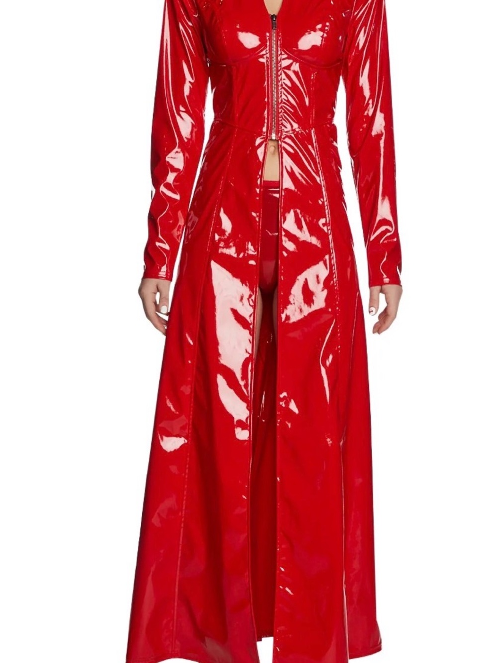 Dolls Kill Red Patent Longline Zip Trench